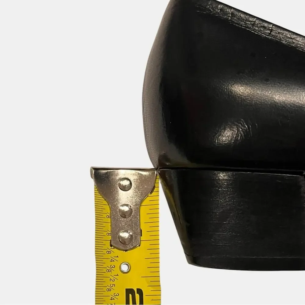GIORGIO ARMANI black leather low heel squared off point toe heels size 9.5 39.5